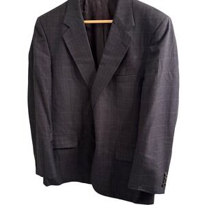 Burberrys' Vintage Men's Blazer 40R Navy Windowpane Wool Made in England